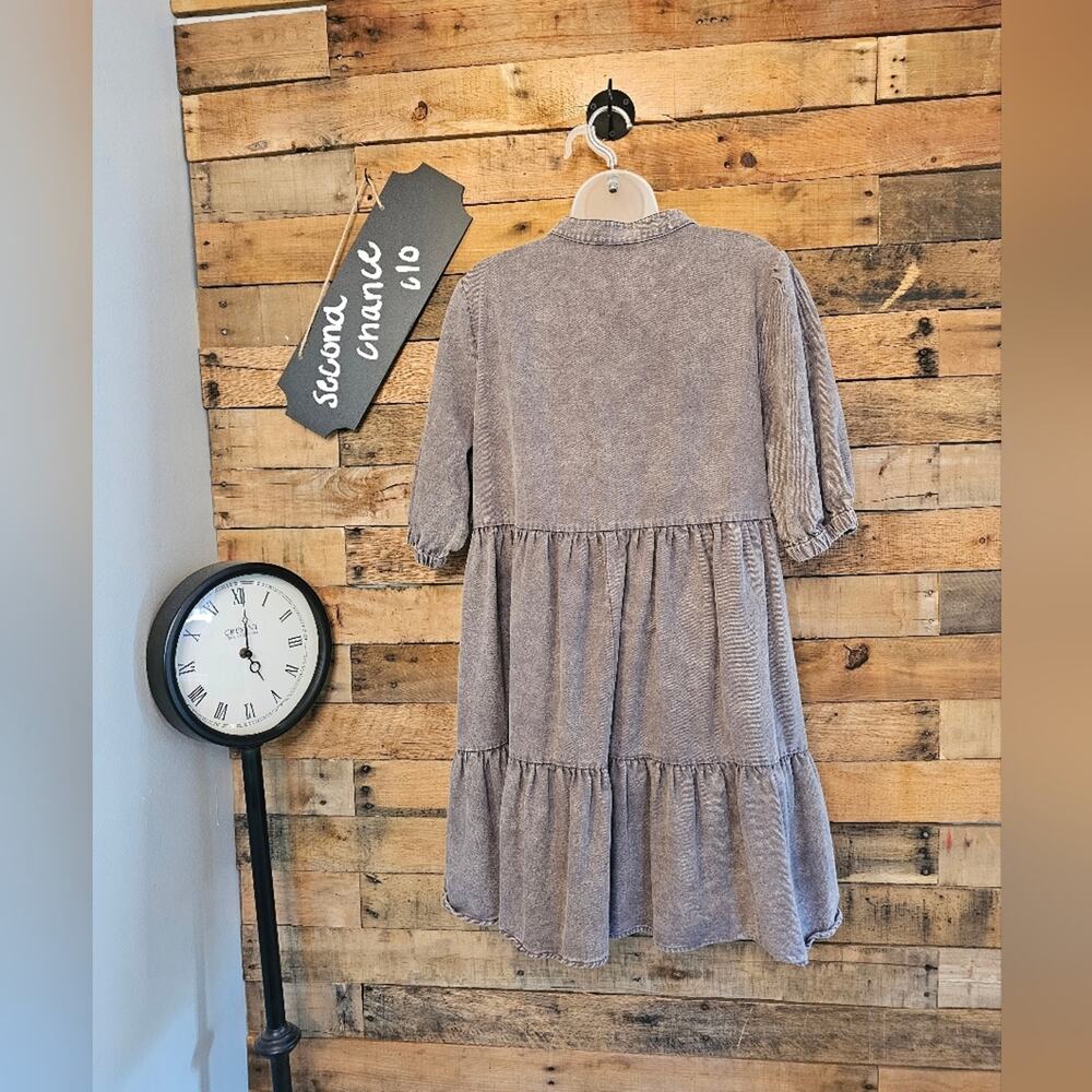 Entro Women's Gray Purple V-Neck Tiered Denim Mini Babydoll Dress Size L - Picture 12 of 15
